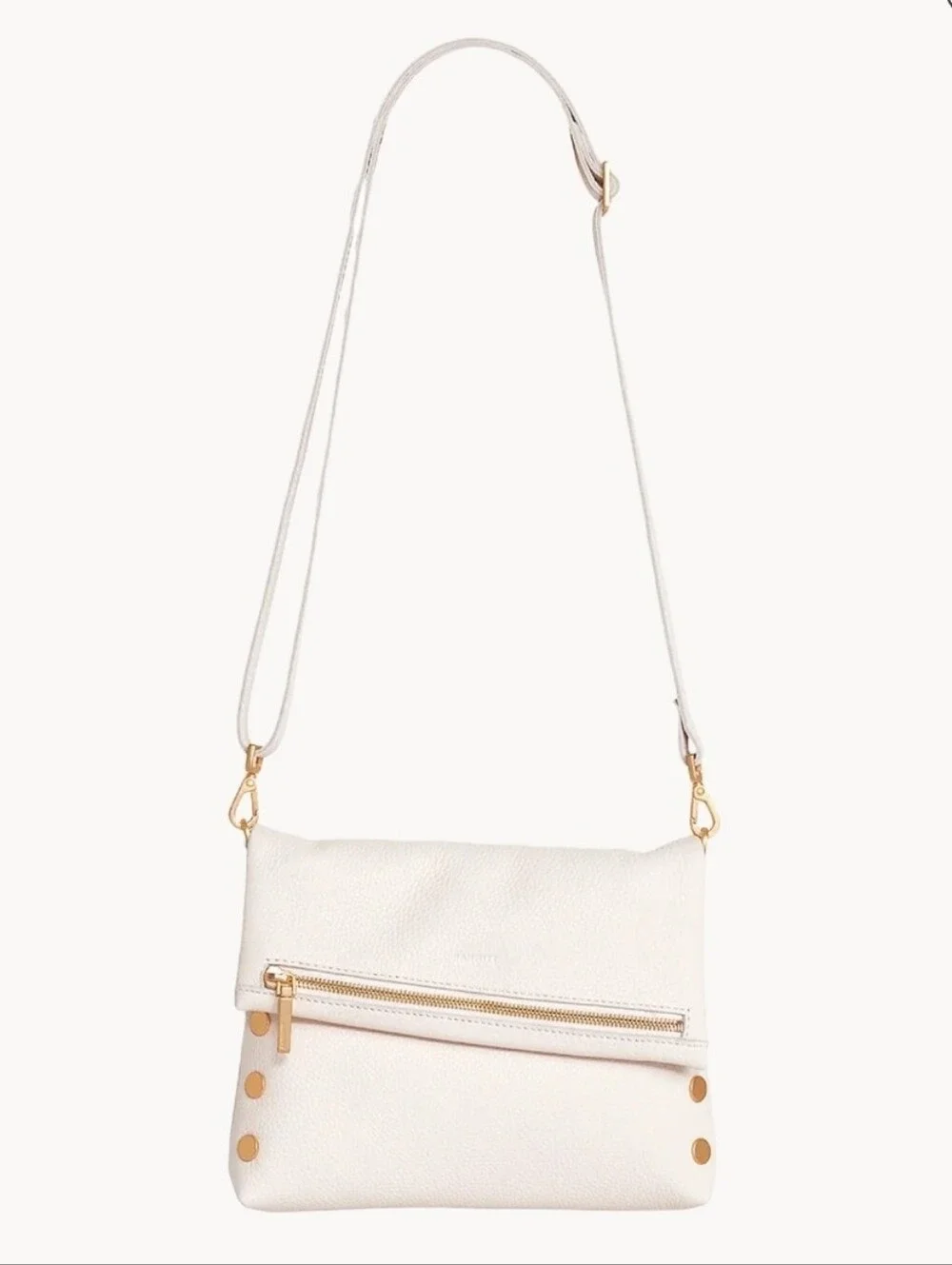 HAMMITT VIP Crossbody Clutch Medium Pebbled Leather Off White Brushed Gold